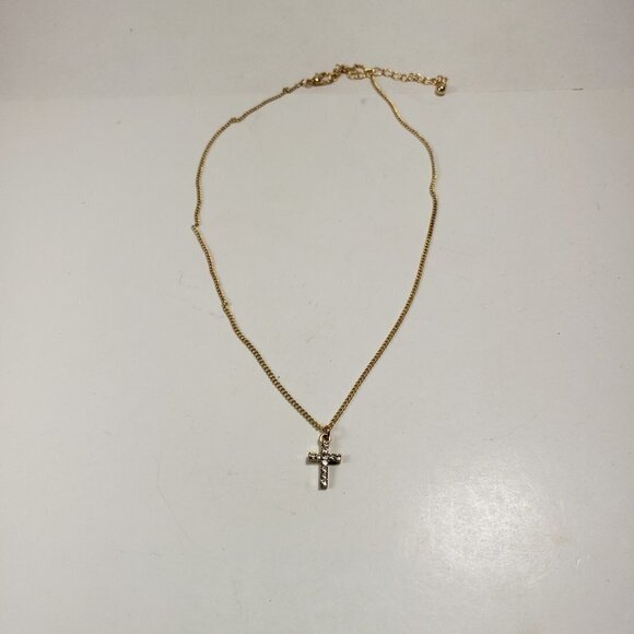 Women's Polished Gold-tone Necklace with Sparkling Crystal 0.5-in Cross Pendant - Picture 11 of 12